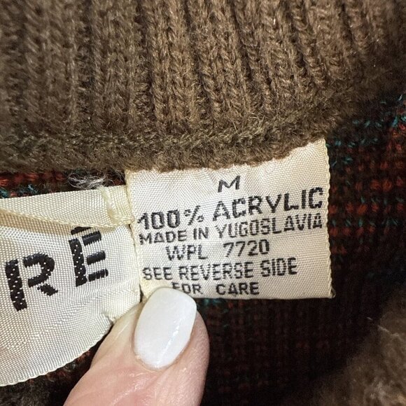 Le Tigre Coogi Style Vintage Knit Cosby Sweater Turquoise Brown Red Medium - Picture 7 of 11
